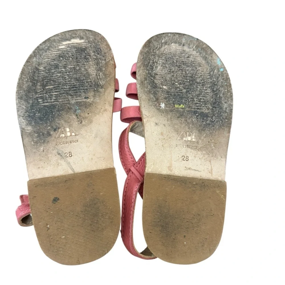 Zara| Kids Leather Pink Woven Sandals with Straps- Size 11 EU 28